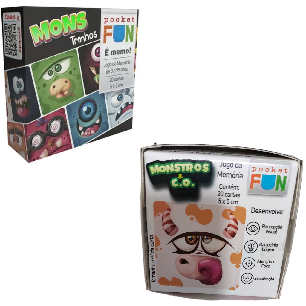 Jogo da Memória Monstrinhos Raciocínio Estímulo Interativo 20 Cartas ...
