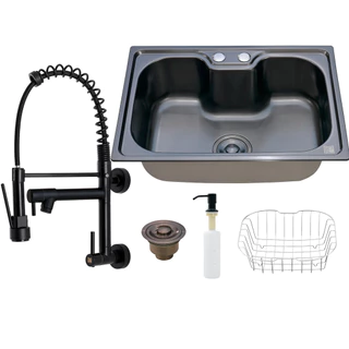 Kit Cuba Cozinha Gourmet Aço Inox C/ Torneira Parede Preta em Oferta na Shopee
