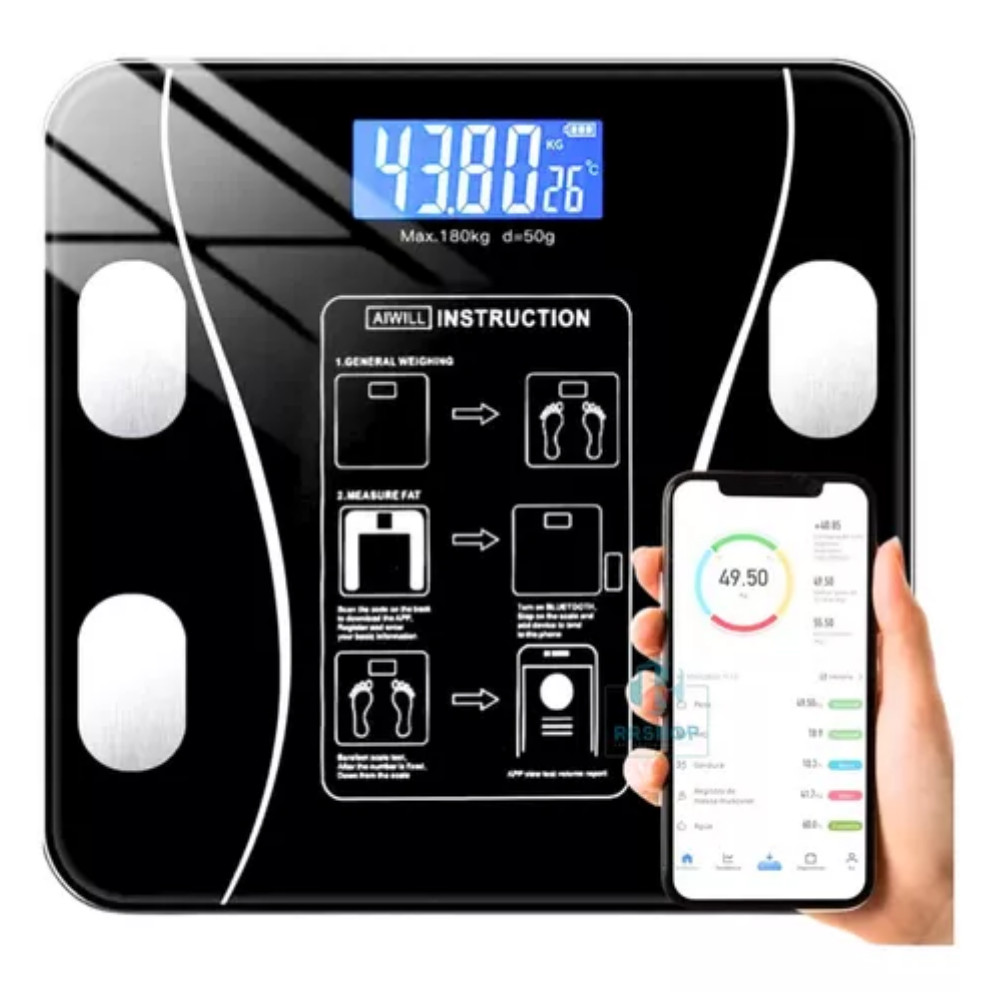Balança Digital Medidora Corporal Bioimpedância Profissional Bluetooth ...