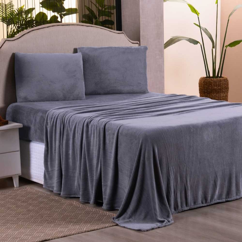 Lençol de Plush 4 Peças - Solteiro/Casal/Queen/King - Lençol de Baixo Com Elástico e Lençol de Cima