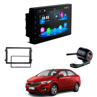 Central Multimídia CarPlay Android Auto Faaftech 7 Polegadas + Câmera de Ré Borboleta + Moldura 2din Prisma 13-19