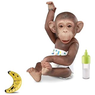 Boneco Macaco Little Caco Realista com Acessórios Macaquinho Chimpanzé Vinil Omg Marrom 33 Cm