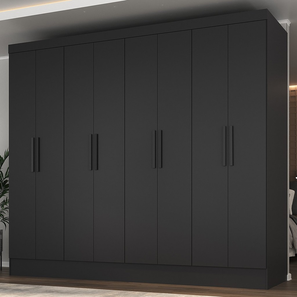 Guarda Roupa Casal 100% MDF 8 Portas 4 Gavetas Jatobá Yescasa Preto