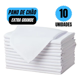 Kit 10 Pano De Chão Branco Grande Limpeza Saco Duplo Algodão 43 X 65 Cm