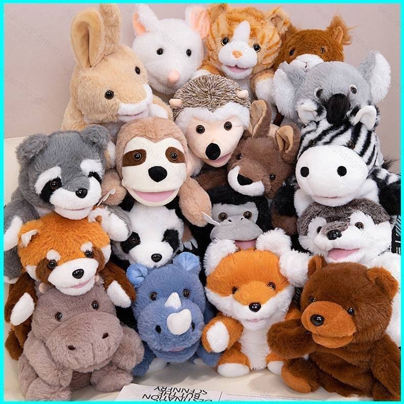 QW Bonecos De Pelúcia De Animais Bonitos Fantoche De Mão Para Crianças Brinquedos Educativos Bebês Leão Panda Raccoon Fox Recheados