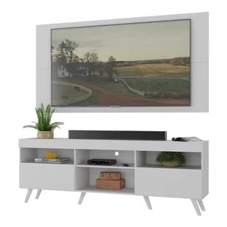 Rack c/ Painel P/TV até 65" e Pés Retrô Flórida Multimóveis Branco