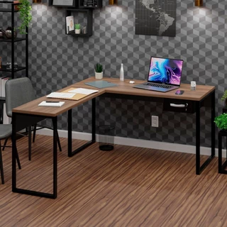 Mesa de Canto em L Escrivaninha com 1 Gaveta Industrial 150x150cm