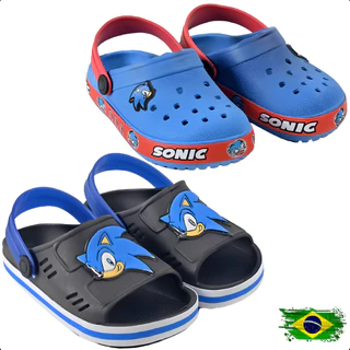 Kit Menino 2 Pares Sandália Papete Confortável + Babuche Infantil Sonic Azul/Preto