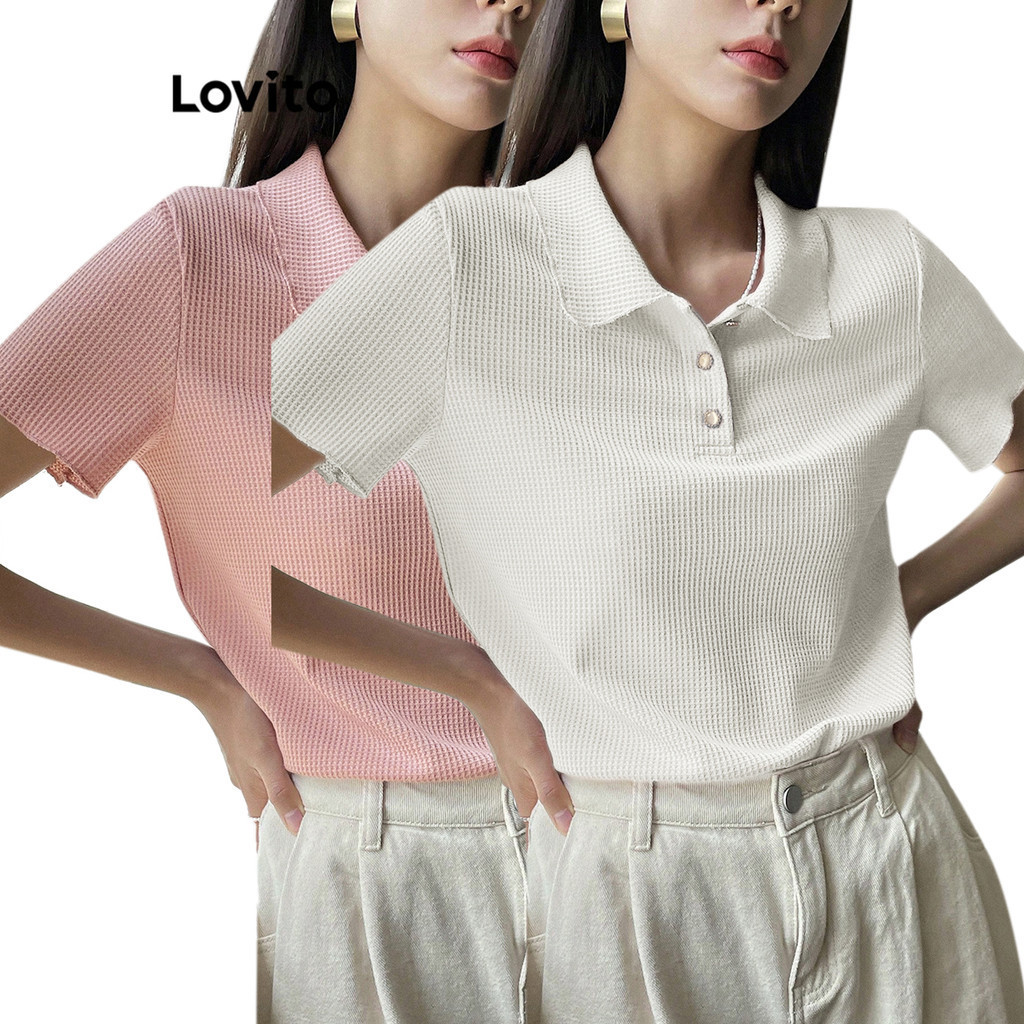 Lovito Camiseta com Botões Frontais e Cropped para Mulheres LBE04023 (Multicolorido)