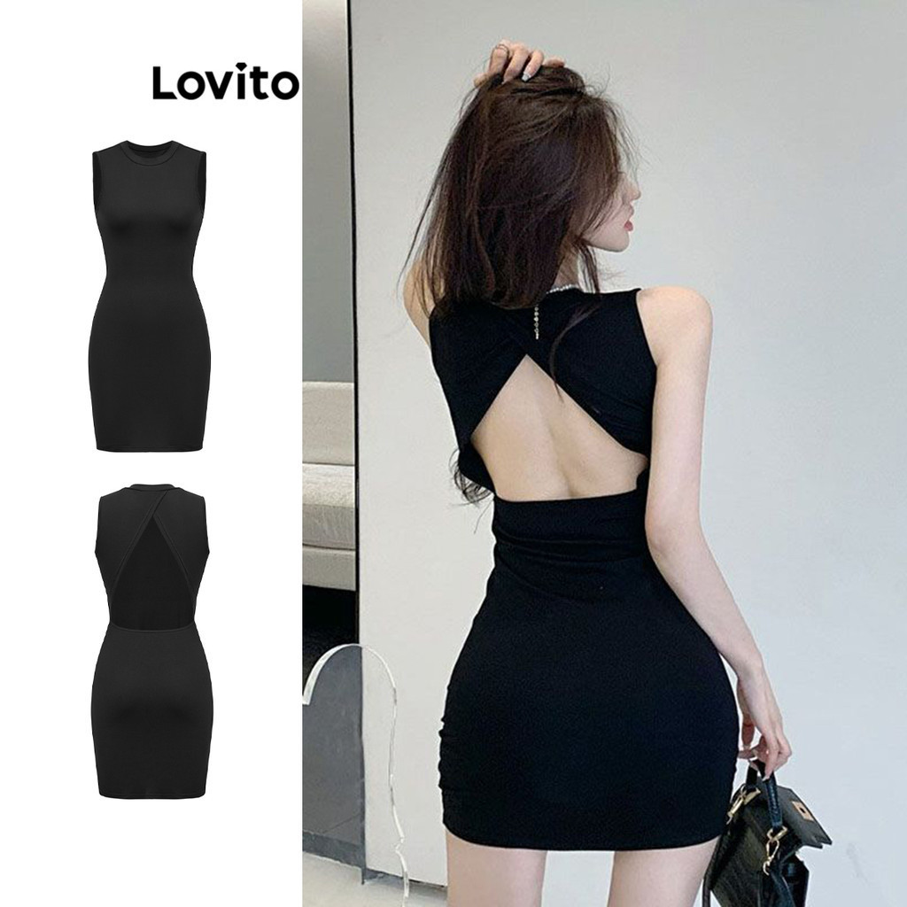 Lovito Vestido casual com recorte liso sem costas para mulheres L89MD126
