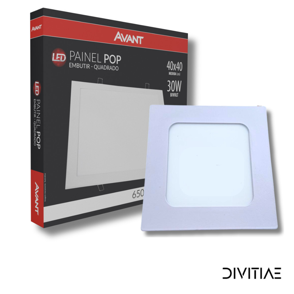 Painel Plafon Led Embutir Quadrado 40x40 30W Avant