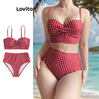 Lovito Sexy Conjunto de Biquíni Feminino Franzido LNL41014