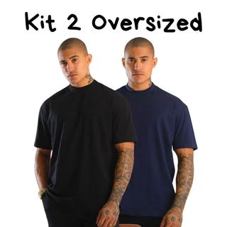 Kit 2 Camiseta Oversized Masculina Camisa Gola Alta Streetwear