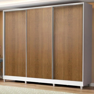 Guarda Roupa Casal 100% MDF Madesa Royale 3 Portas de Correr com Pés- Branco/Rustic em Oferta na Shopee