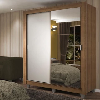 Guarda-Roupa Solteiro Madesa Dallas Plus 2 Portas de Correr Espelho 4 Gavetas c/ Pés - Rustic/Branco em Oferta na Shopee