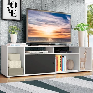 Rack para TV até 65 Polegadas Madesa Cancun - Branco/Preto em Oferta na Shopee