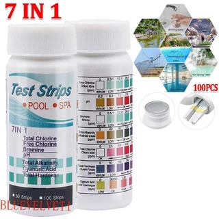 BLUEVELVET1 100 Unidades De Tiras De Teste De Piscina , Tira Portátil De Qualidade Da Água 7 Em 1 , Conveniente