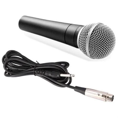 Microfone Profissional Sm58 Com Cabo 5 Metros Chave Liga E Desliga Alta Sensibilidade Karaokê Lapela