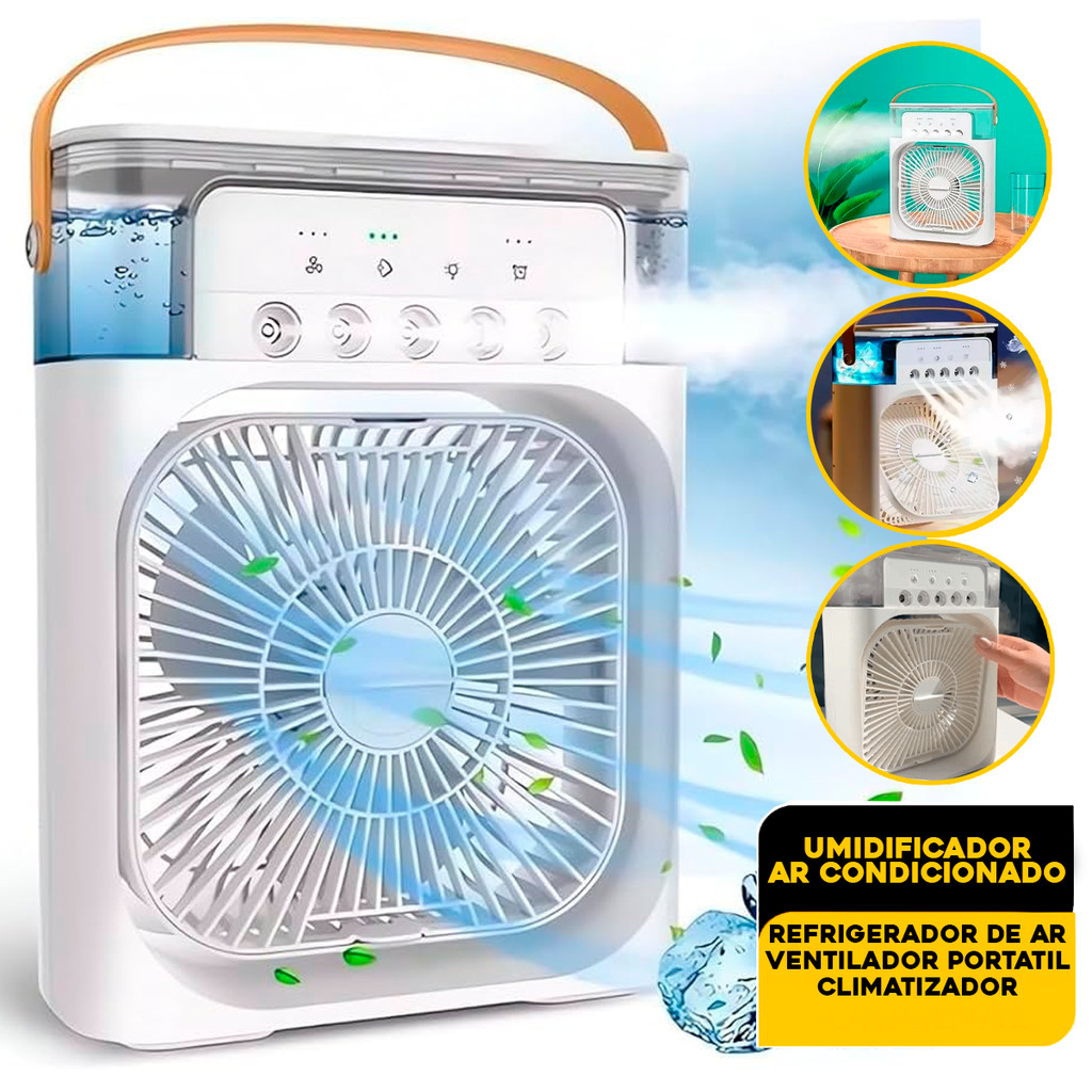 Ventilador Refrigerador De Ar Condicionado Premim Umidificador Portátil Com Led Reservatório De Água TIPO C Usb