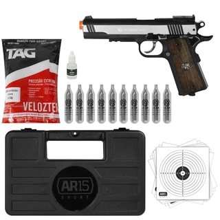 Kit Pistola Airsoft 1911 Rossi 6mm Wingun 10un Co2 BBs 0.20