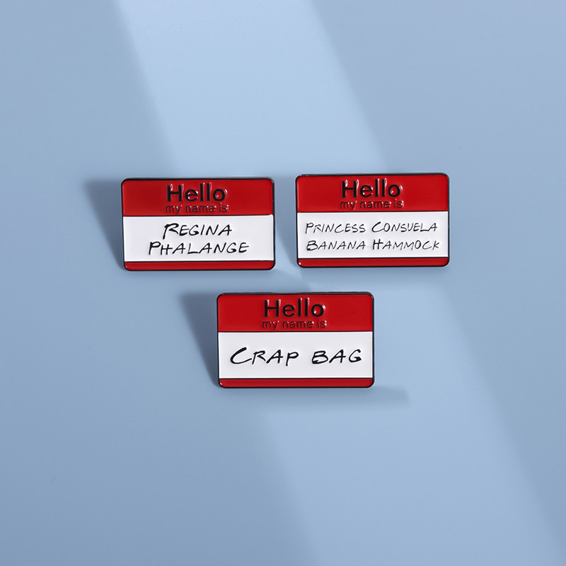 Engraçado Olá Meu Nome É Etiquetar Alfinetes De Esmalte Broches Textos De Desenho Animado Citações Brochura Metal Crachás Lapela Alfinete Jóias Presentes Para Amigos