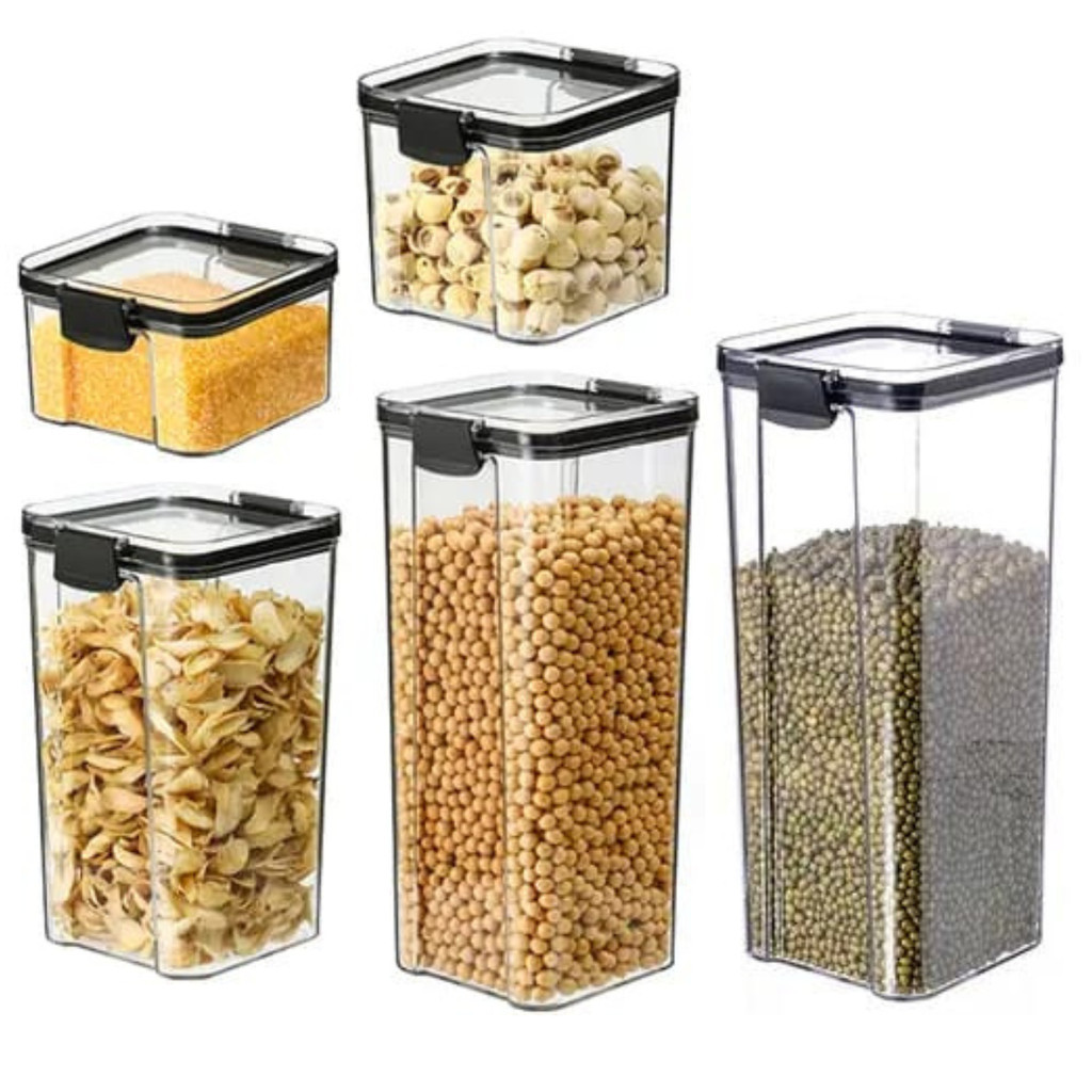 CONJUNTO 5 POTE HERMETICO ORGANIZAÇAO MANTIMENTO EMPILHAVEIS