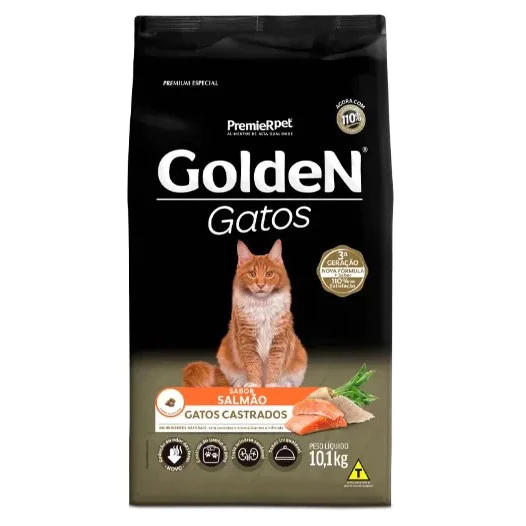 Imagem do produto Ração Golden para Gatos Adultos Castrados Sabor Salmão - 10,1kg Premier Pet no catálogo Master Pet