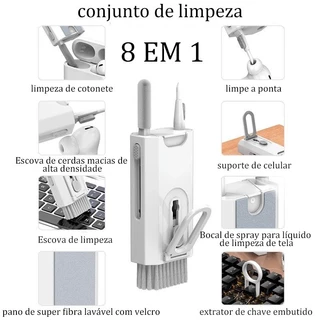 8 EM 1 Kit de limpeza para teclado, tela de celular e fones de ouvido