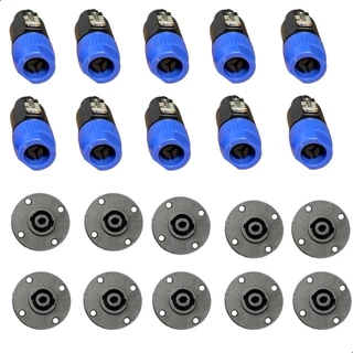 Kit 20 Conector Plug Speakon Macho Femea 4 Polos