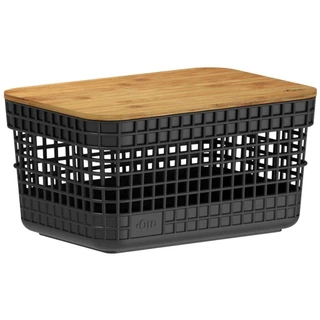 Cesto 2,5L Organizador OU Grid Preto com Tampa de Bambu