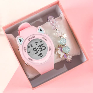 【 Watch + Bracelet Box 】 Kids Relógio Digital Relógios Esportivos Estudantis Conjunto De Pulseiras Para Meninas