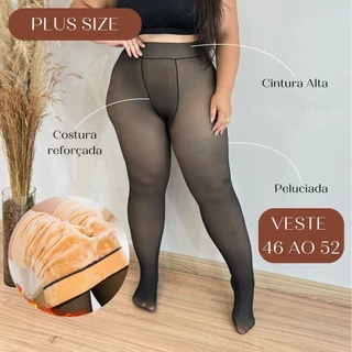 Meia Calça Forrada plus size com Lã Peluciada Forrada Translucida Pelinho Termica Grossa Com Pé