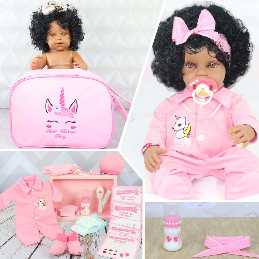 Boneca Bebê Reborn Princesa Menina Realista Negra Muito Linda Pode Dar  Banho Com Bolsa E Vários Itens Siliconada