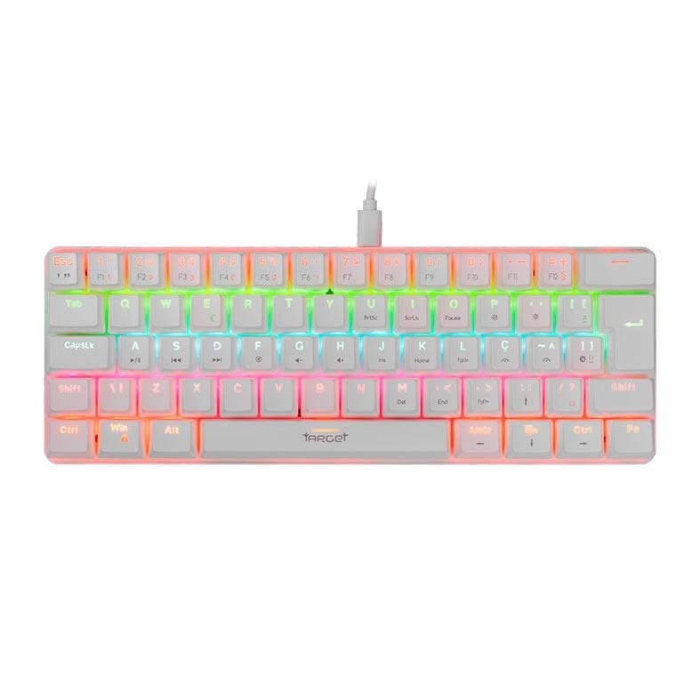 Teclado Mecanico Gamer TGT Sherman Compacto, Rainbow, ABNT2, Switch Azul, Branco, TGT-SHCPTW-RBW01