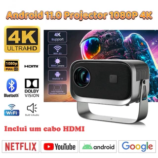 Projetor 4K Android TV, WIFI 6.0, Bluetooth 5.0 - Portátil e para Instalação Suspensa