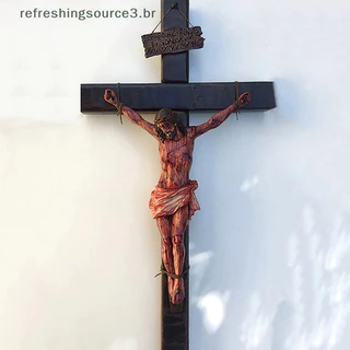 【 HOT-br 】 Jesus Ornamento Cruzado Com Base Cruz Estátua Resina Crucifixo Mural Decoração De Sala Igreja