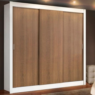 Guarda Roupa Casal Madesa Lyon 3 Portas de Correr 2 Gavetas - Branco/Rustic em Oferta na Shopee