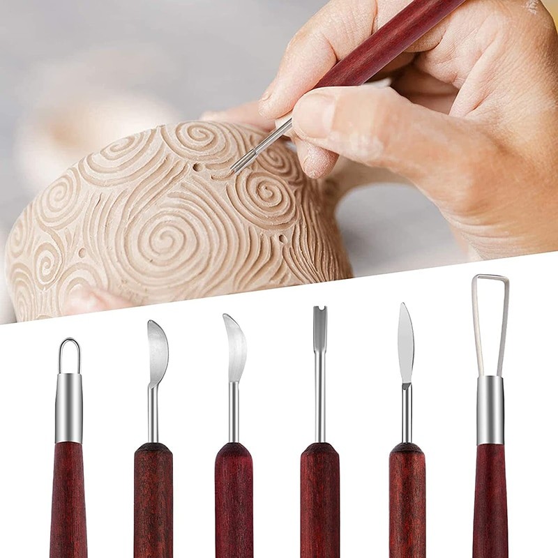 OLYCRAFT 5 Strumenti Per Ceramica - Costole In Legno Per Modellare E Intagliare - 5 Stili Diversi - Per Argilla E Scultura - 4