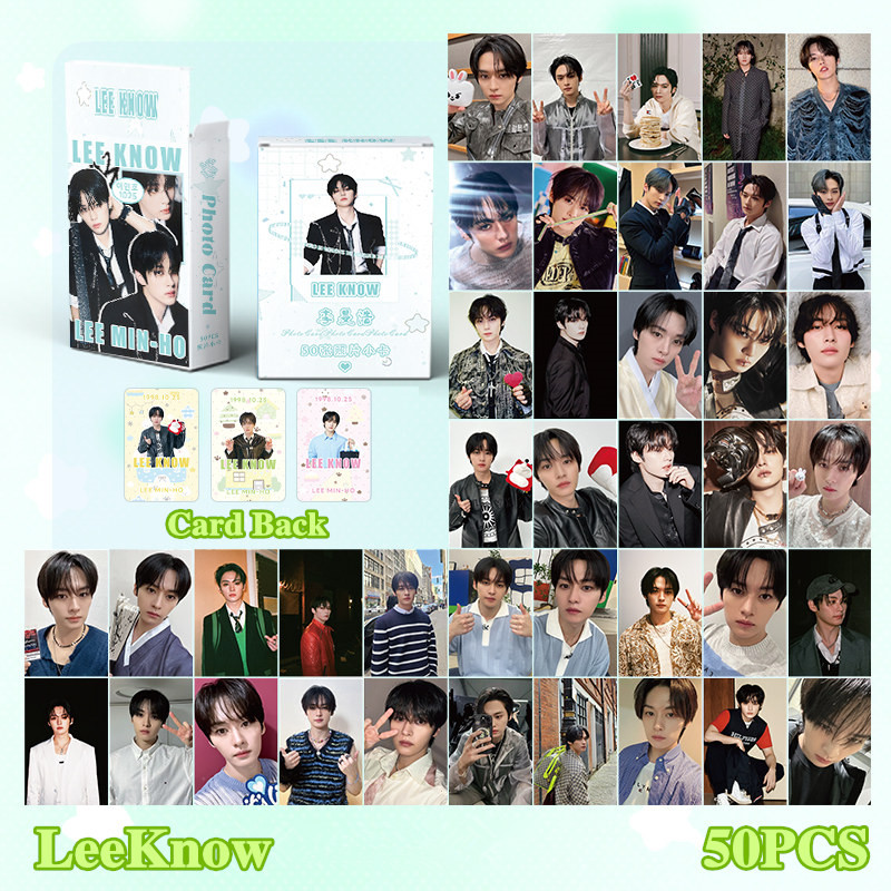 50 Pçs/Caixa Stray Kids LeeKnow Cartão Laser Photocard Holograma
