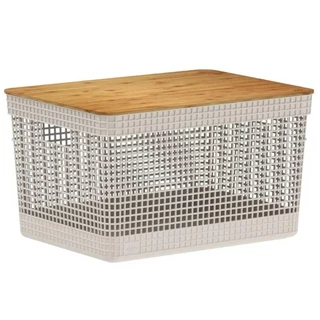 Cesto 20L Organizador OU Grid Bege com Tampa de Bambu