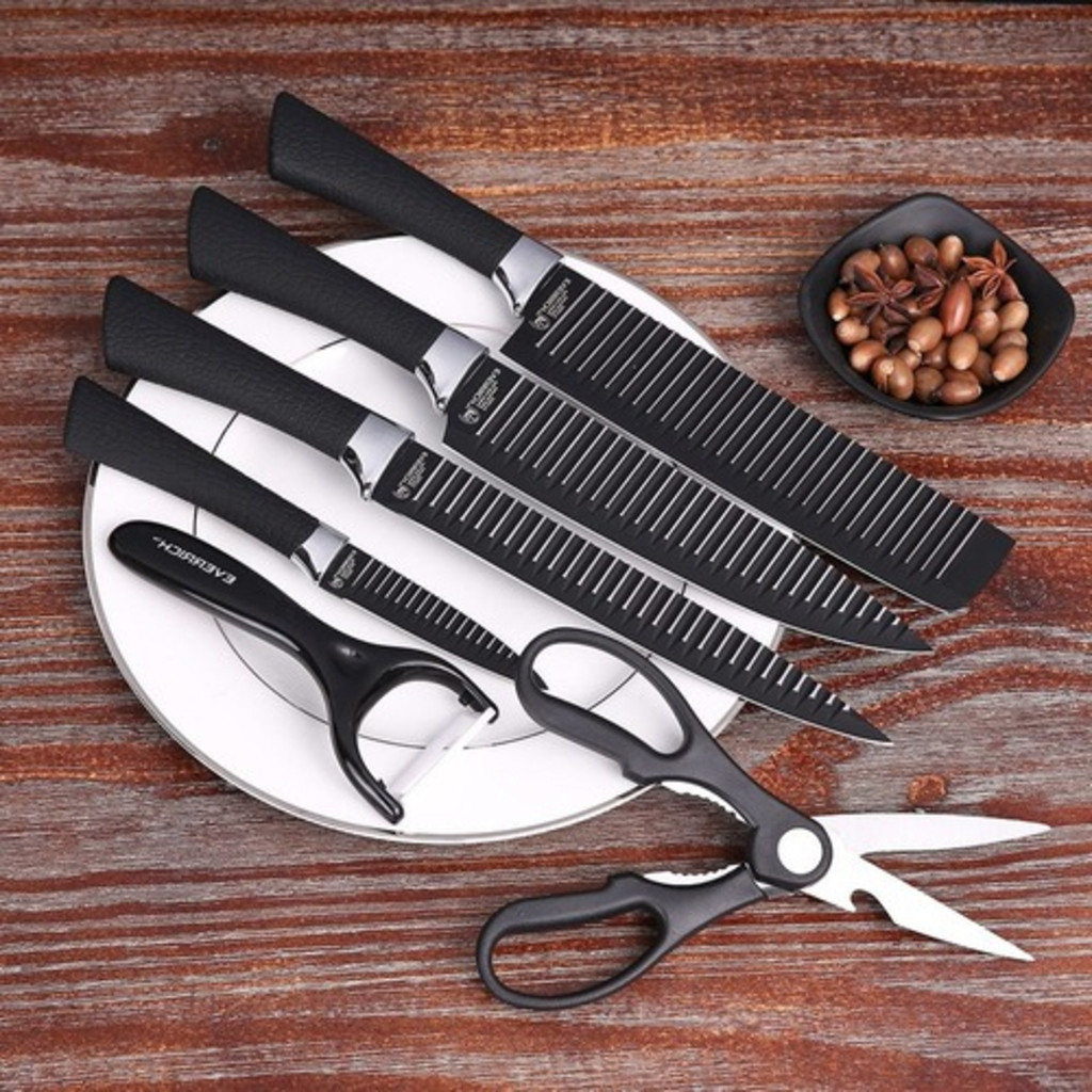 Kit 6 Peças Conjunto de Faca Carne Cutelo Legumes Aço Carbono Descascador Tesoura Profissional