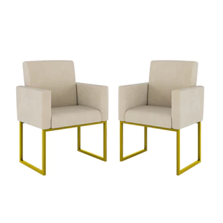 Kit 2 Poltrona Cadeira Decorativa Recepção Base Ferro Dourado