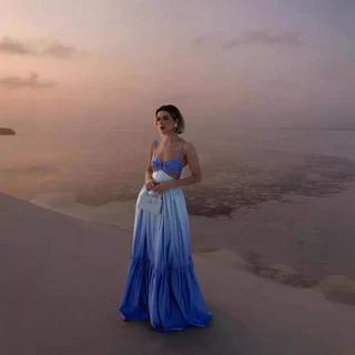 Hot venda de verão novo estilingue gradiente de cor sem costas vestido sem mangas (25065)