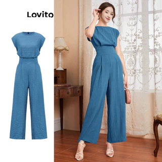 Lovito Macacão Elegante Simples Plissado para Mulheres L89ED096