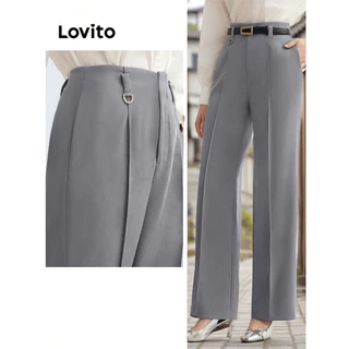 Lovito Calça elegante de metal com estrutura lisa e linha para mulheres LBL11112