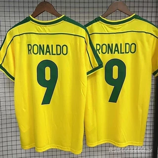 1998 Casa Retro Brasil Top Retro 9 Manga Curta # Ronaldo Nome Personalizado e Número de Alta Qualidade Alta Qualidade Camisa