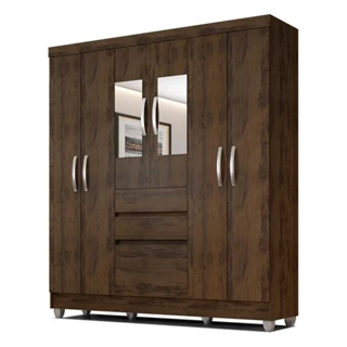 Guarda Roupa Casal Lia 6 Portas C/espelho Capuccino - Moveis Arapongas