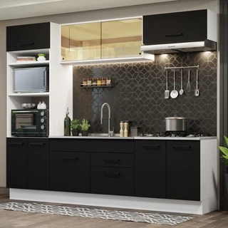 Cozinha Completa Madesa Agata 270003 com Armário e Balcão (Sem Tampo e Pia) - Branco/Preto em Oferta na Shopee