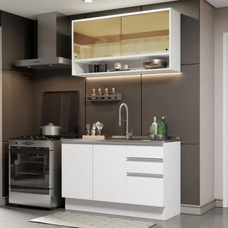 Armário de Cozinha Compacta 120cm Branco Glamy Madesa 02 em Oferta na Shopee