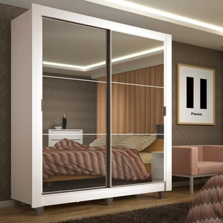 Guarda-Roupa Solteiro Madesa Denver 2 Portas de Correr de Espelho com Pés - Branco em Oferta na Shopee